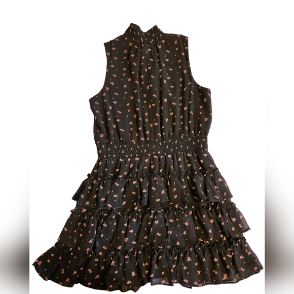 STATE Printed Short Sleeve Smocked Mini Dress - Picture 3 of 5